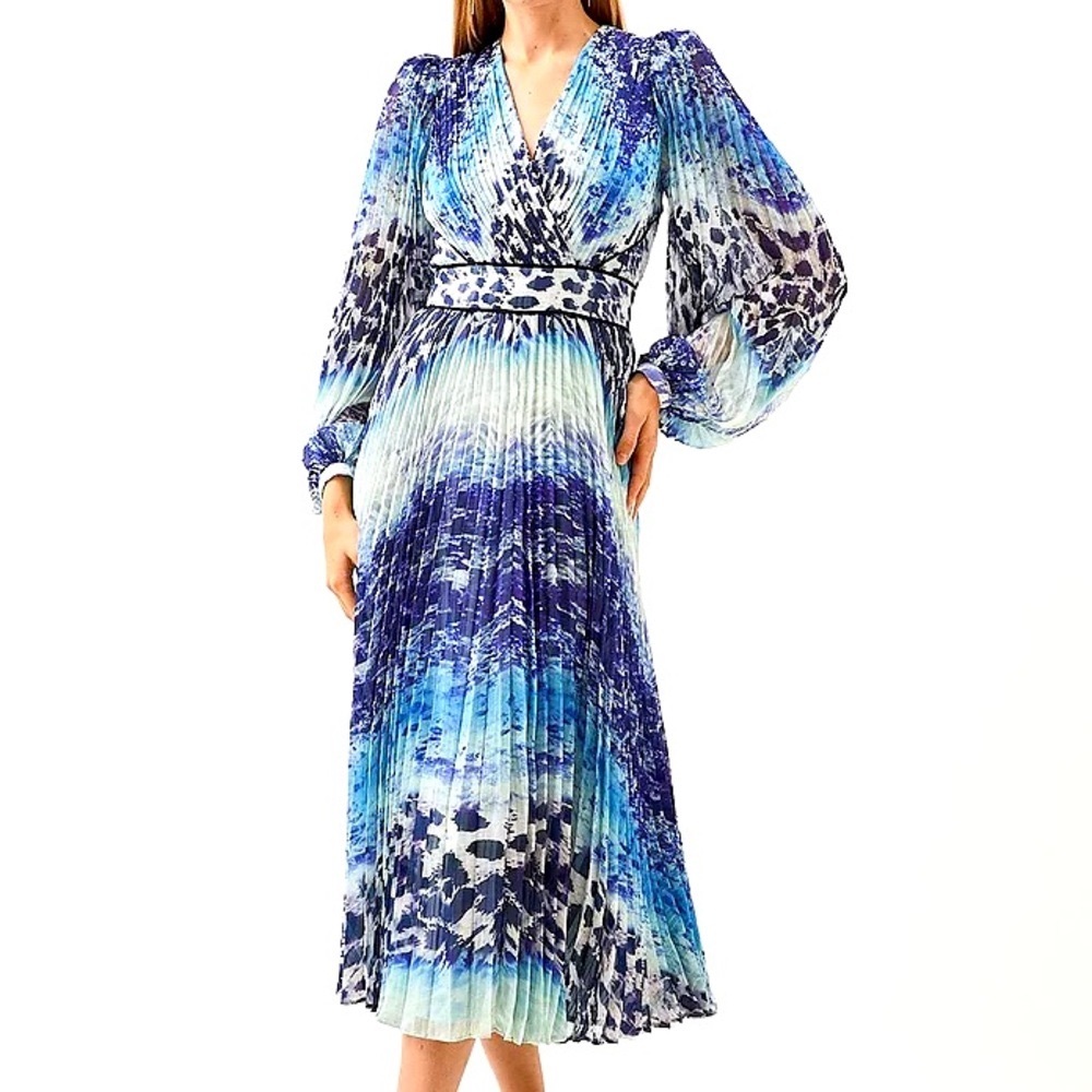 Karen Millen Womens Floral Animal Pleated V Neck Dress